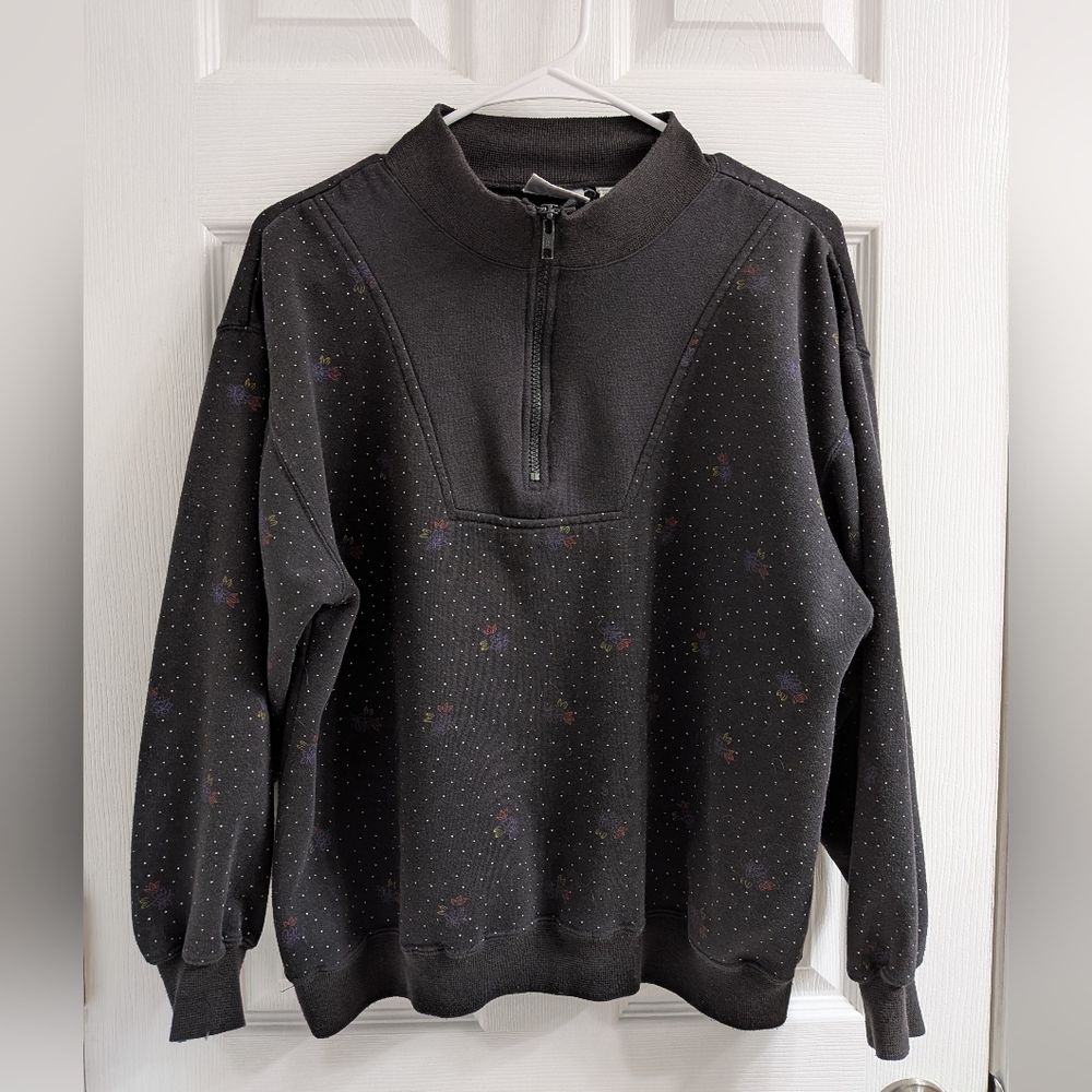 Vintage Alison Craig‎ Pull Over Sweatshirt Size Large Black Floral Print EUC